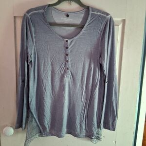 Soft Surroundings Light Indigo Blue Long Sleeve Flowy Top With Silk Accents